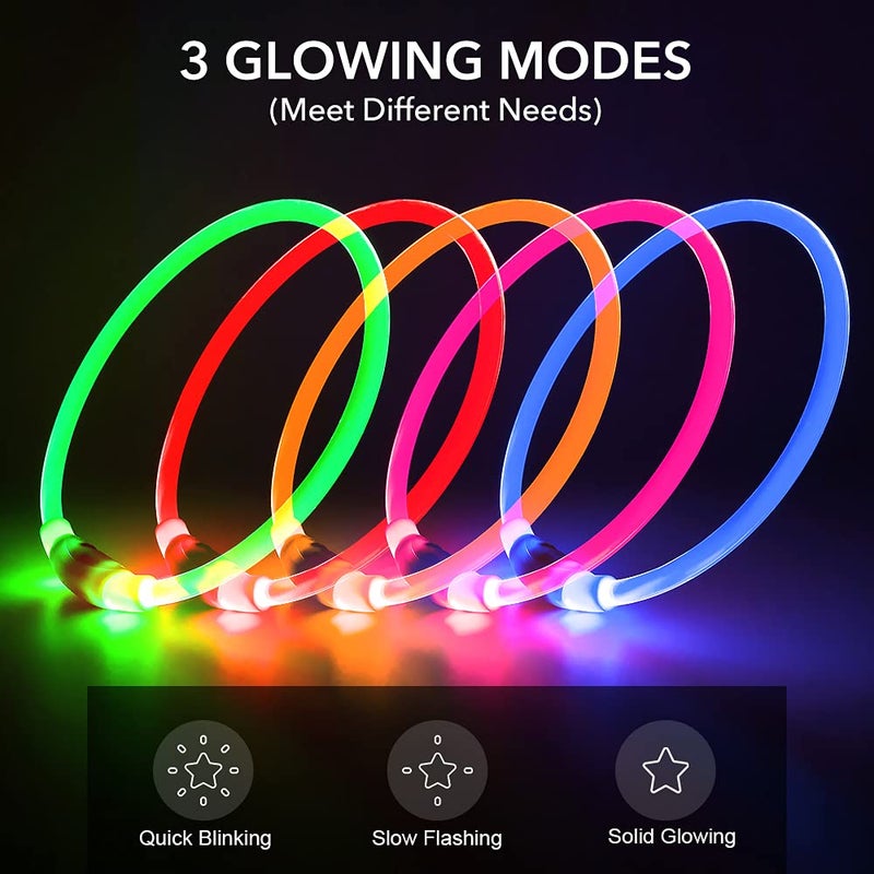 BSEEN Light Up Dog Collar, Rechargeable LED Dog Collar Waterproof Glowing Pet Collar TPU Cuttable Lighted Puppy Collar Safety Dog Lights for Night Walking (Pink 70cm) - Image 2
